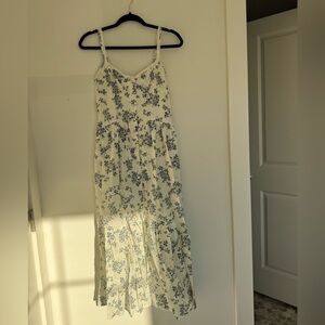 Floral White and Blue Maxi Dress